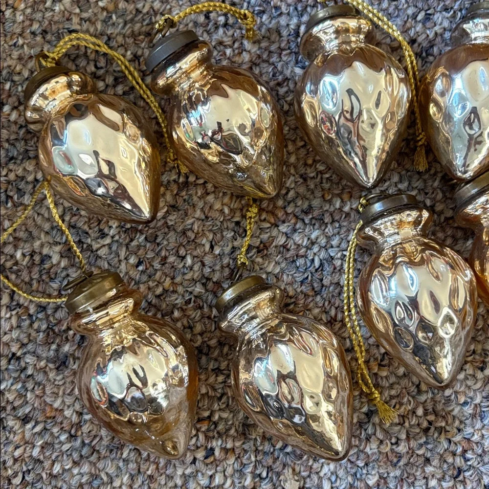 8 Restoration Hardware Gold Mercury Glass Ball Spindle Ornaments